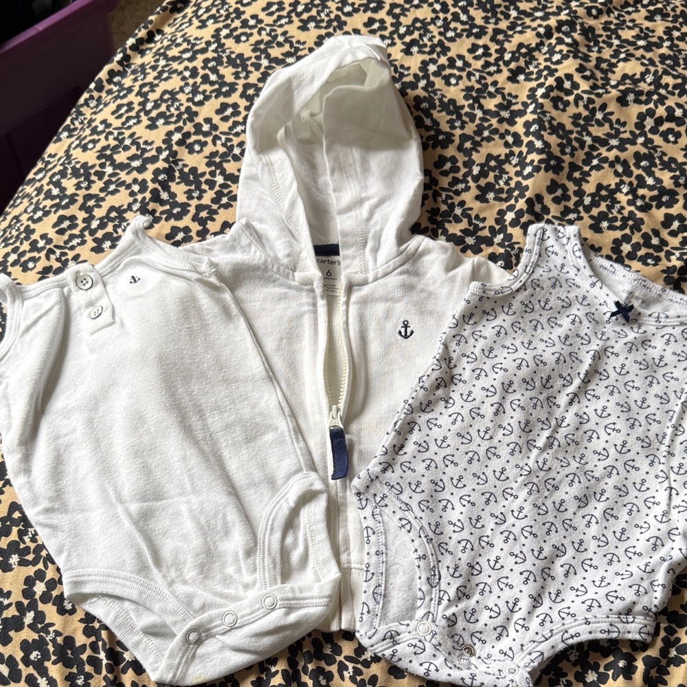 Carters Nautical Hoodie and Sleeveless 3pc set - White and Navy blue
